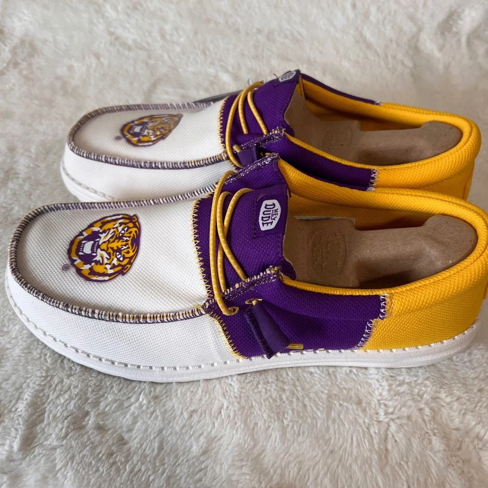 HEYDUDE‎ Men Wally Tri LSU Purple Gold Slip On Shoes Size 11 NWT - Picture 8 of 11